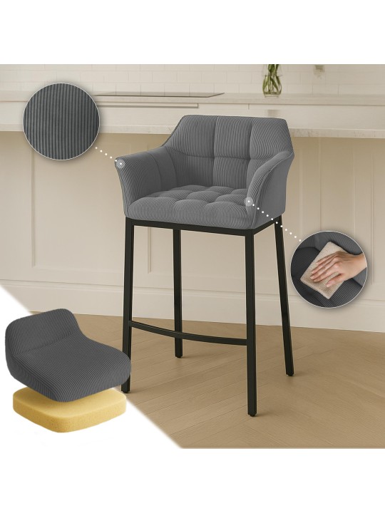 Barkruk Damaso B Cord met 4-poots frame, grijs