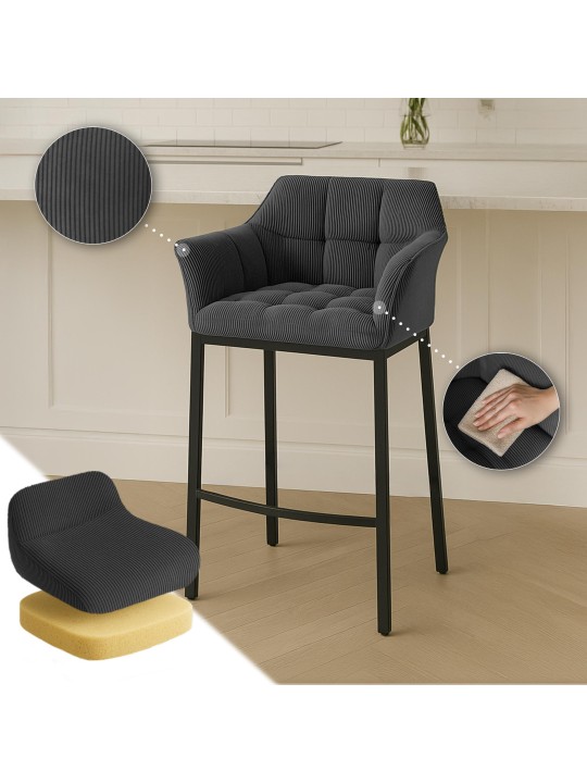 Barkruk Damaso B Cord met 4-poots frame, donkergrijs