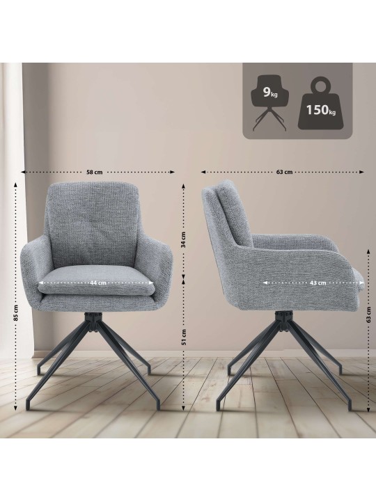 Set van 2 eetkamerstoelen Pickett stof, grijs