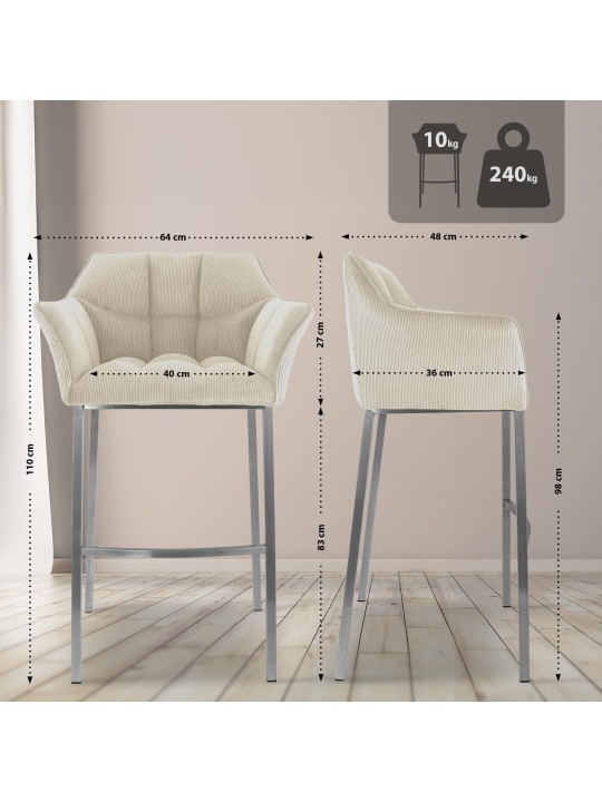Barkruk Damaso E Cord met 4-poots frame, crème Barkruk Damaso E Cord met 4-poots frame, crème