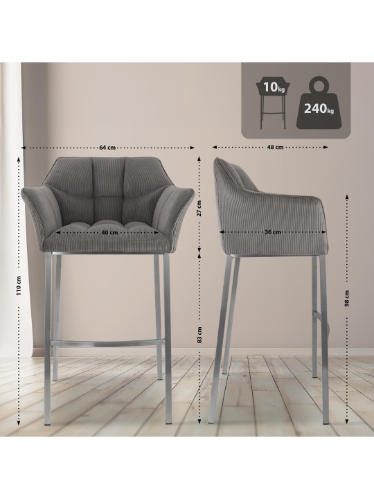 Barkruk Damaso E Cord met 4-poots frame, taupe