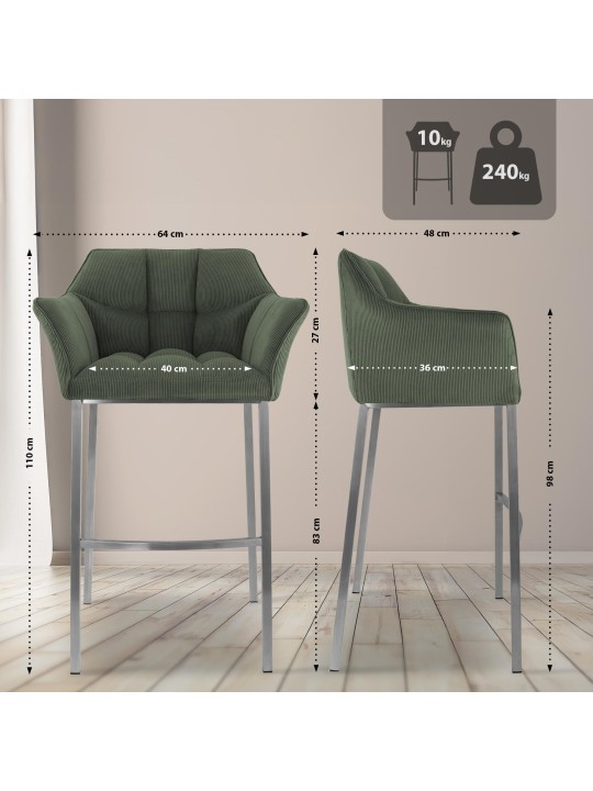 Barkruk Damaso E Cord met 4-poots frame, groen