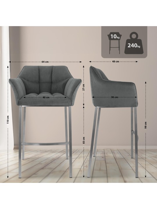 Barkruk Damaso E Cord met 4-poots frame, grijs Barkruk Damaso E Cord met 4-poots frame, grijs