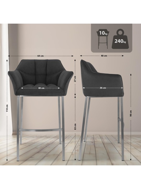 Barkruk Damaso E Cord met 4-poots frame, donkergrijs