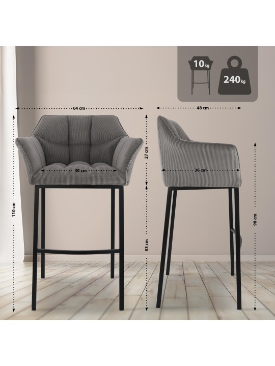 Barkruk Damaso B Cord met 4-poots frame, taupe