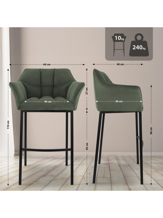 Barkruk Damaso B Cord met 4-poots frame, groen Barkruk Damaso B Cord met 4-poots frame, groen