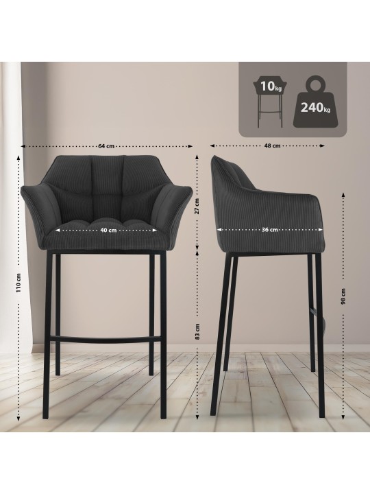 Barkruk Damaso B Cord met 4-poots frame, donkergrijs