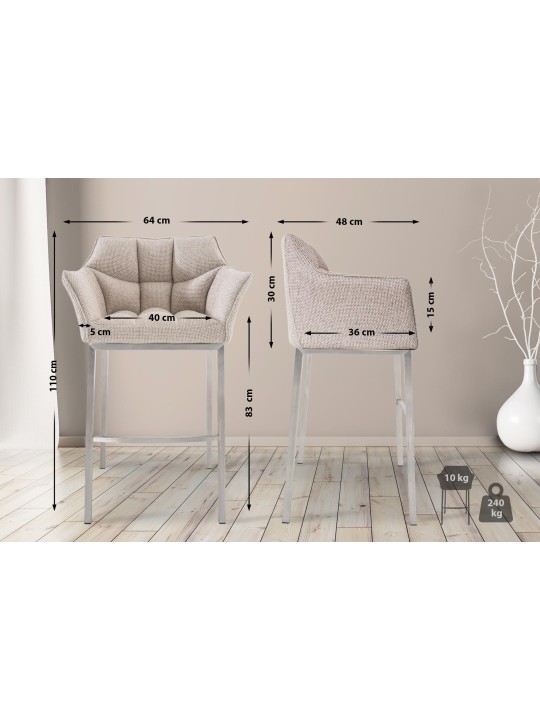 Barkruk Damaso E stof met 4-poots frame, ivoor