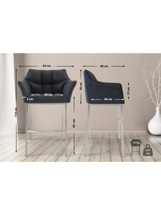 Barkruk Damaso E stof met 4-poots frame, donkergrijs