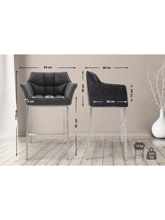 Barkruk Damaso E stof met 4-poots frame, titaniumgrijs Barkruk Damaso E stof met 4-poots frame, titaniumgrijs