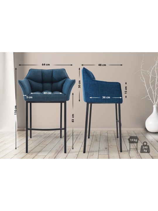 Barkruk Damaso B stof met 4-poots frame, blauw