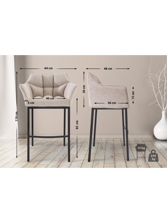 Barkruk Damaso B stof met 4-poots frame, ivoor