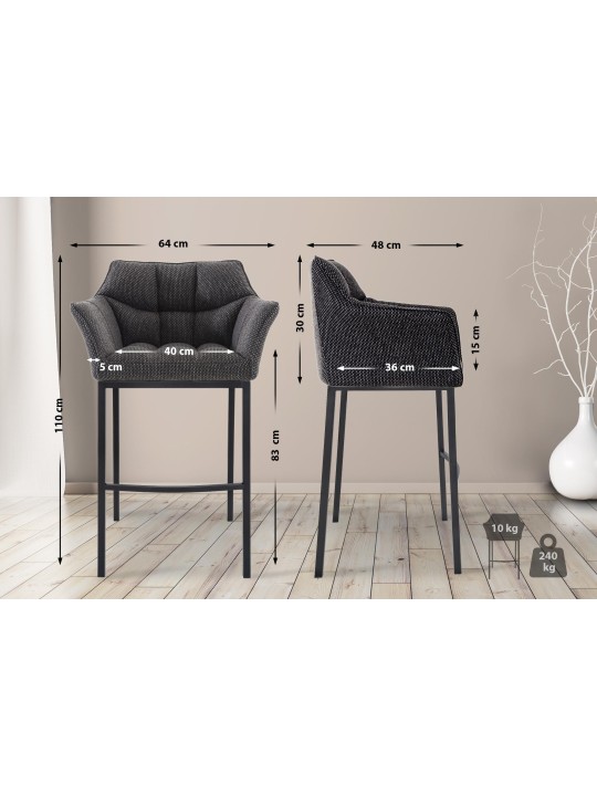 Barkruk Damaso B stof met 4-poots frame, titaniumgrijs Barkruk Damaso B stof met 4-poots frame, titaniumgrijs