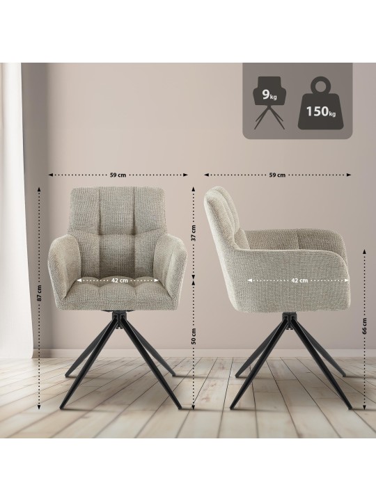 Set van 2 eetkamerstoelen Jonah stof, taupe