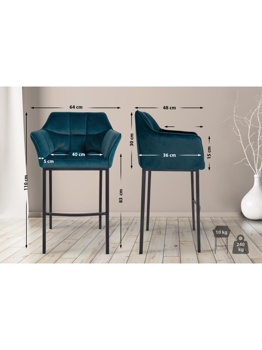 Barkruk Damaso B fluweel met 4-poots frame, groen Barkruk Damaso B fluweel met 4-poots frame, groen
