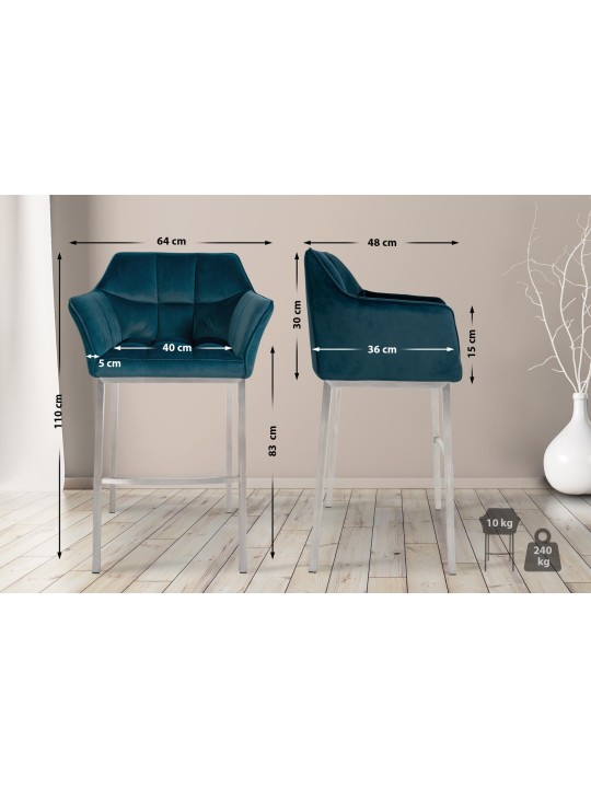 Barkruk Damaso E fluweel met 4-poots frame, groen Barkruk Damaso E fluweel met 4-poots frame, groen