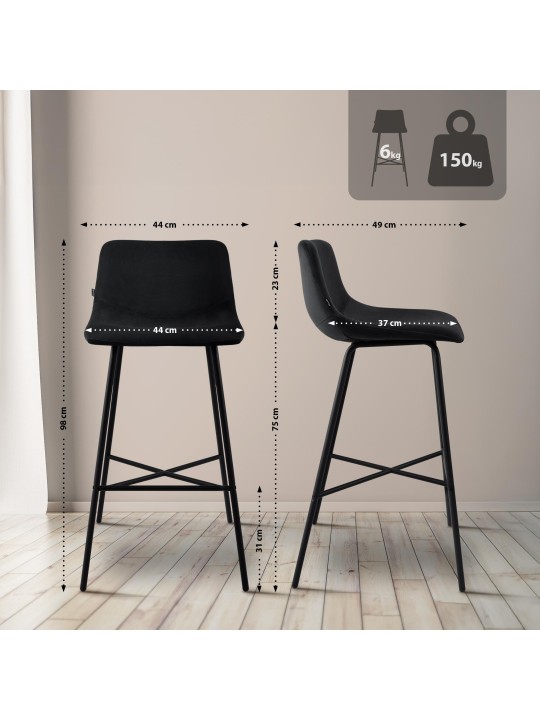 Barkruk Altona fluweel, zwart Barkruk Altona fluweel, zwart