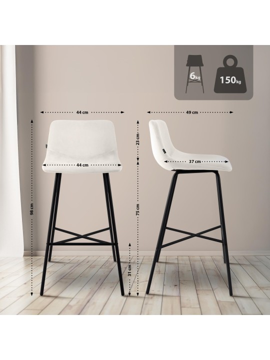 Barkruk Altona fluweel, crème