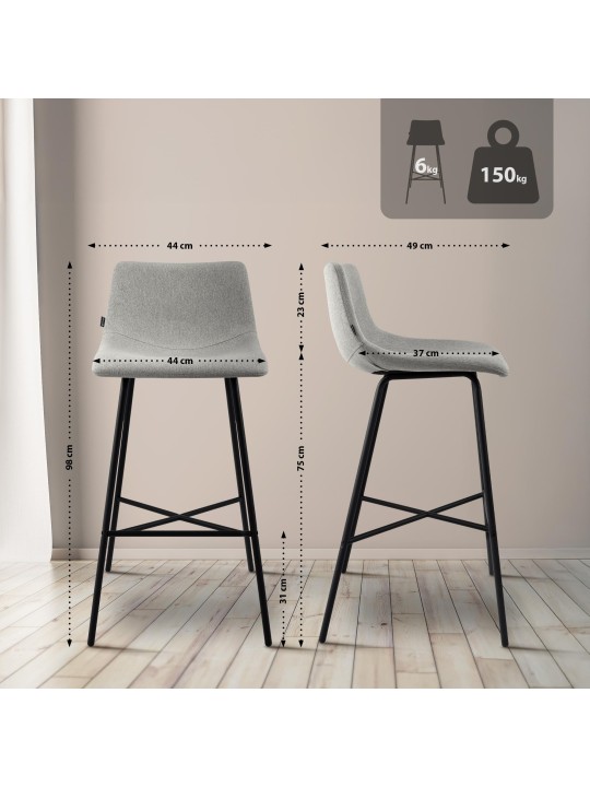 Barkruk Altona stof, grijs