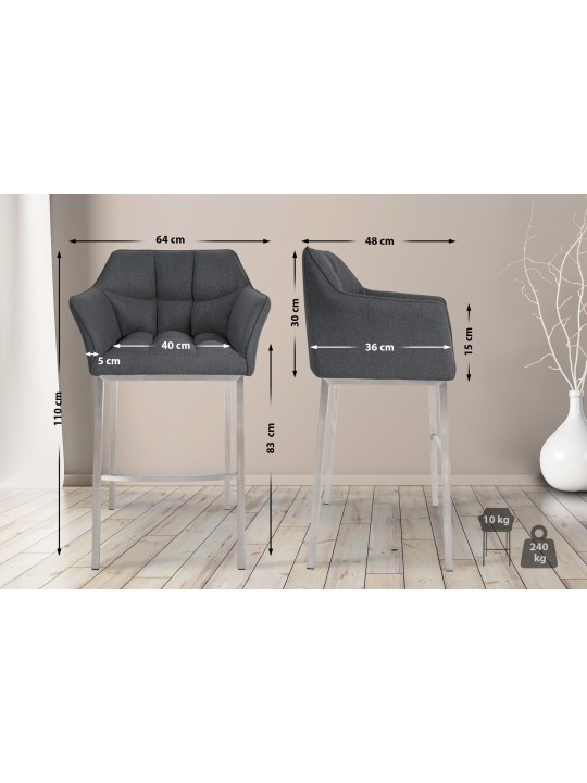 Barkruk Damaso E vilt met 4-poots frame, grijs