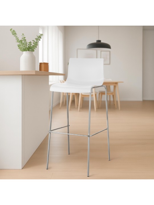 Set van 2 barkrukken Hoover kunststof 4-poots onderstel chroom, wit