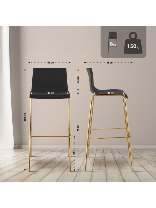 Barkruk Hoover kunststof 4 voet goud, zwart Barkruk Hoover kunststof 4 voet goud, zwart