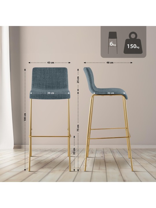 Barkruk Hoover Stof 1,20 meter Goud, blauw Barkruk Hoover Stof 1,20 meter Goud, blauw