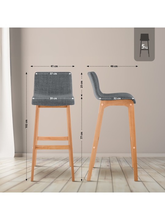 Set van 2 barkrukken Hoover stof Natura, lichtgrijs