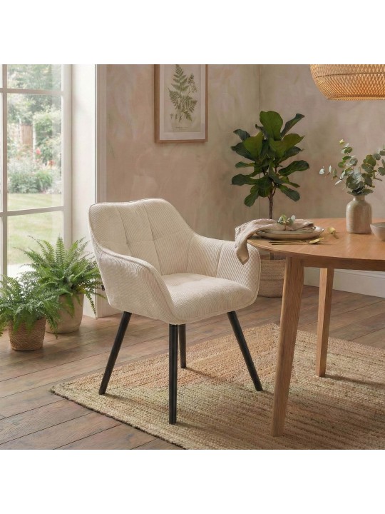 Vienna Cord eetkamerstoel, crème