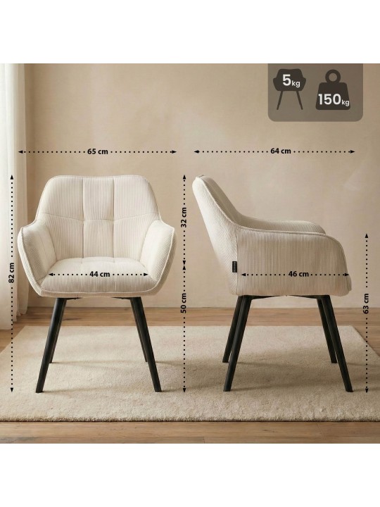 Vienna Cord eetkamerstoel, crème