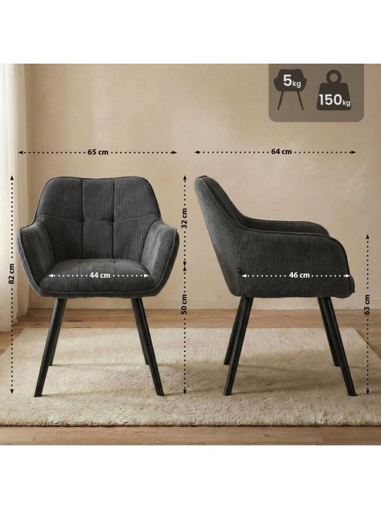 Vienna Cord eetkamerstoel, donkergrijs